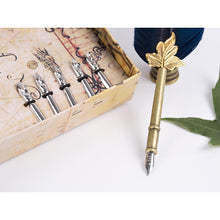 Vintage Map Feather Pen Set - Calligraphy Gift Set - Fountain Pen Set