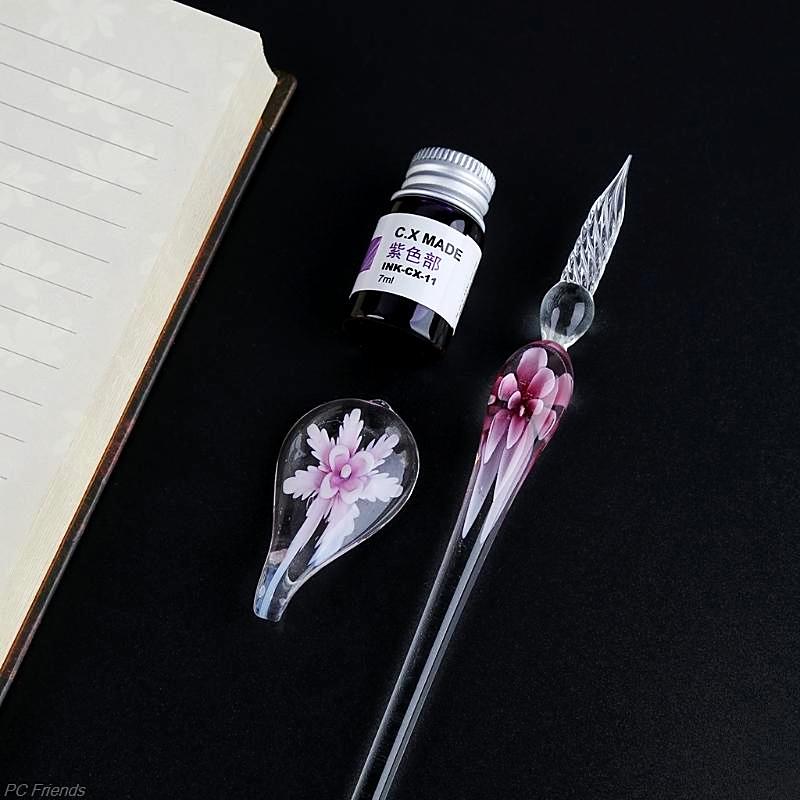 Handmade Floral Glass Dip Pen Gift Set - Calligraphy Gift Sets ...